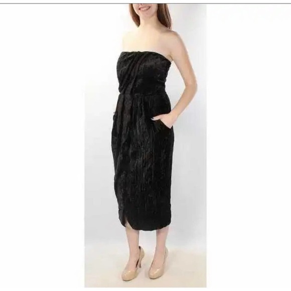 Rachel Roy NWOT Crushed Velvet Strapless Midi Dress Size 8 - Picture 1 of 5